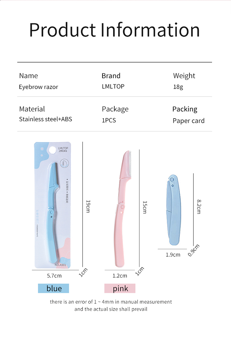 LMLTOP Low MOQ Durable Facial Hair Remover Makeup Tools Portable Foldable Eyebrow Razor Trimmer Private Label A901