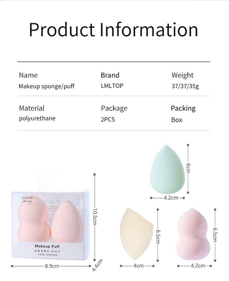 LMLTOP Wholesale Low-Priced 2pcs Makeup Blender BB Cream Makeup Sponge High Quality Foundation Face Puff A80070 A79956 A79982