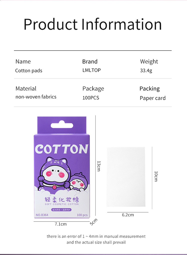 LMLTOP 100pcs Non-woven Cosmetic Cotton Pad Oem Cotton Pads Makeup Remover Low Price Disposable Cotton Pads Makeup Remover B364