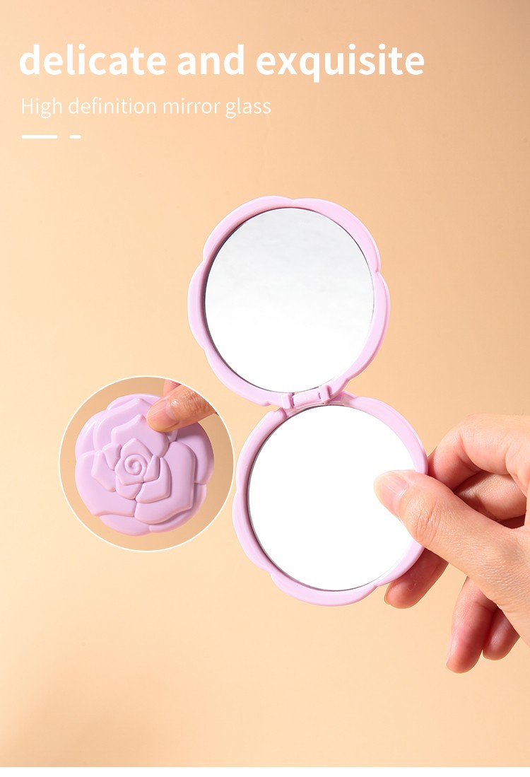 LMLTOP Portable Cosmetic Mirror Purple Rose Two-Sided Pocket Mirror Three-Dimensional Carved SY730