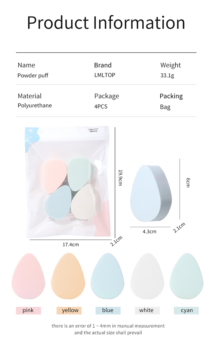 LMLTOP 4pcs Makeup Puff High Quality Latex Free Sponge Foundation Sponge For Makeup Soft Facial Private Label A79935