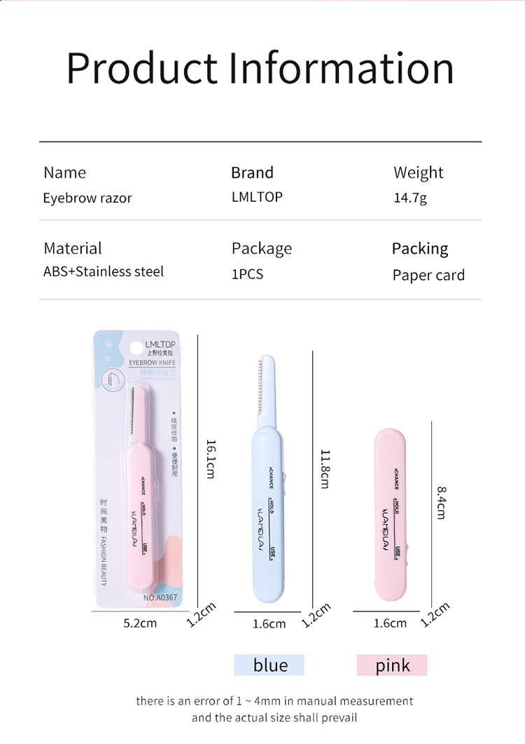 LMLTOP 1pcs Safety Custom Eyebrow Razor And Facial Razor Custom Retractable Eyebrow Trimmer Portable A0367