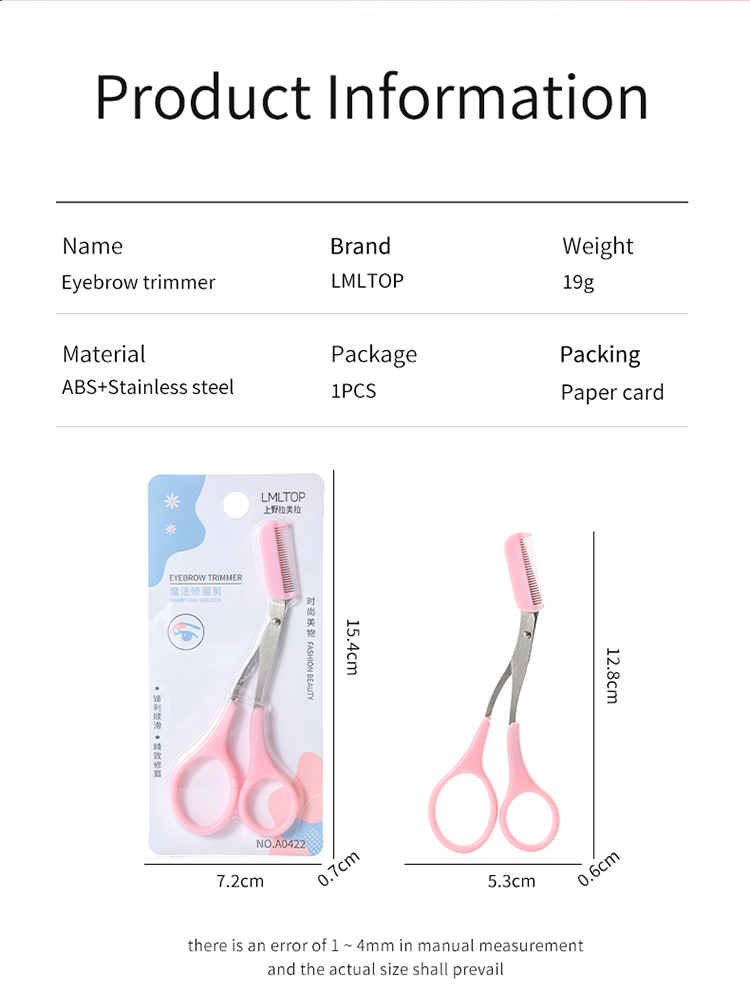 LMLTOP Professional Beauty Scissors Eyebrow Hiar Removal Private Label Stainless Steel Eyebrow Scissors With Comb A0422