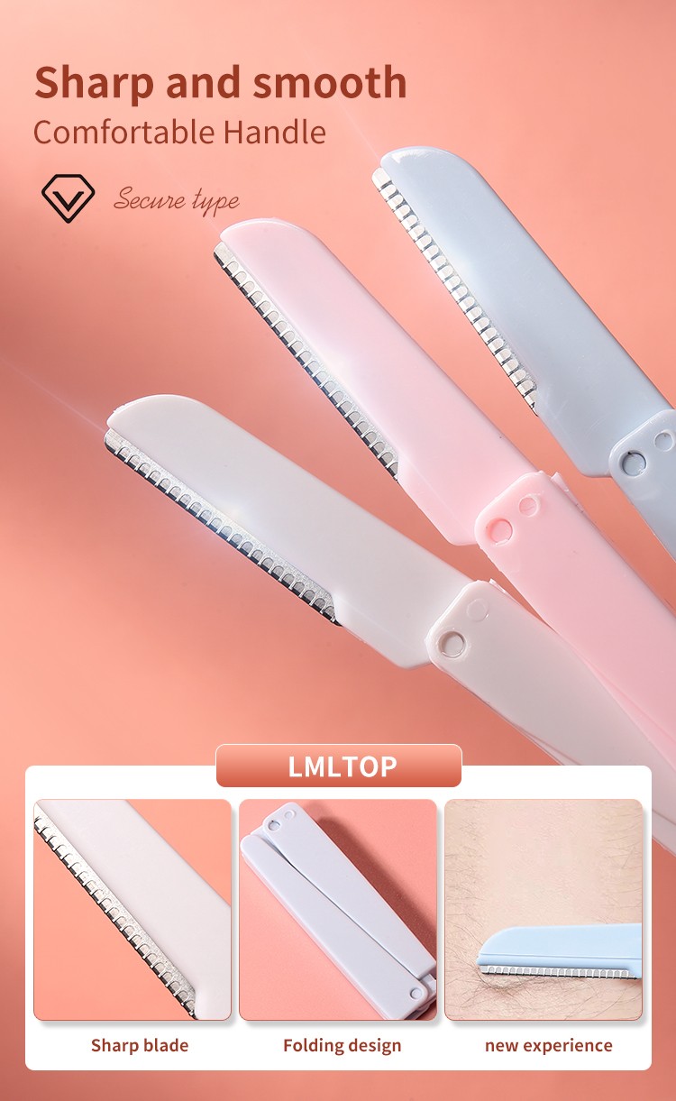 LMLTOP 3 Pieces Mini Stainless Steel Blades Private Label Double Folding Handle Trimmer Eyebrow Razor Set For Women A935