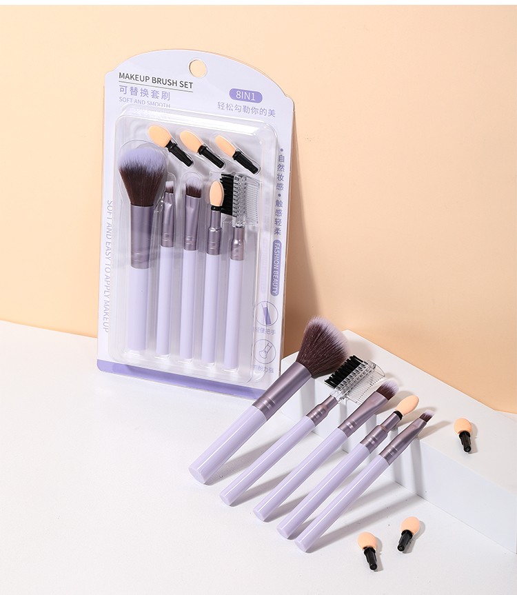 LMLTOP 8pcs Cosmetic Brush Set Professional Lip Eye Make Up Makeup Brush Set Replaceable Eyeshadow Brush L0978