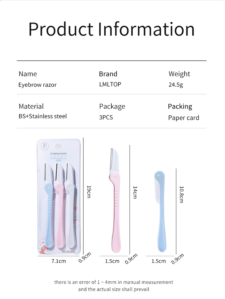 LMLTOP 3pcs Private Label Portable Eyebrow Razors Folding Eyebrow Razors Durable Facial Razor Eyebrow Trimmer For Women SY1045