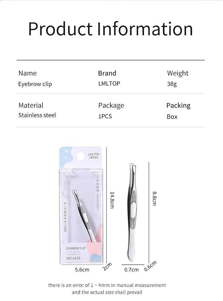 LMLTOP Mini Single Eyebrow Tweezers Stainless Steel Facial Hair Plucking Makeup Tool Removal Eyebrow Tweezers For Women A219