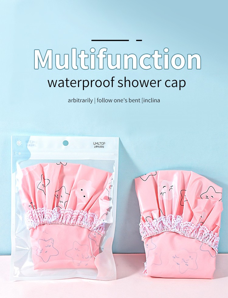 LMLTOP Private Label Waterproof Shower Cap Environmentally Friendly PVC Hair Cap Bathing Hair Band Hooded Towel For Adult C0816