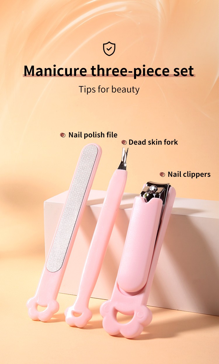 LMLTOP Personal Care Nail Beauty Tools Private Label Stainless Steel 3pcs Manicure Set Nail Clipper Plastic Handle C0186