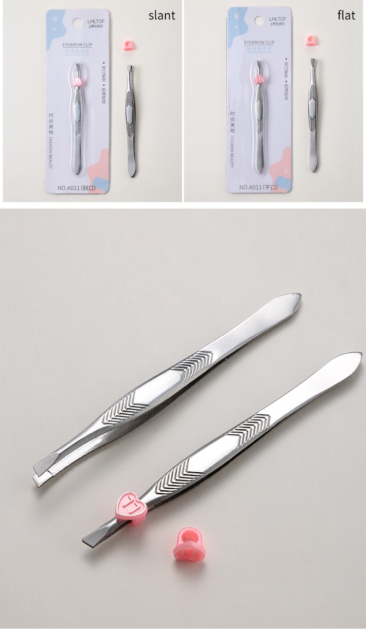 LMLTOP Cheap Price Hair Removal Tools Single Eyelash Clip Tweezers Plain Flat Slant Tip Eyebrow Extension Tweezers A011