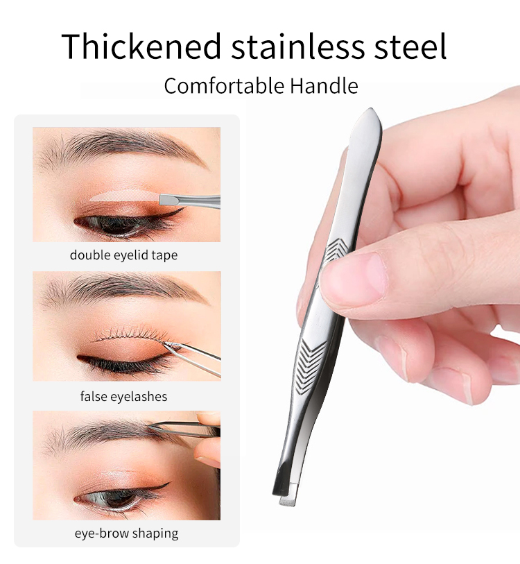 LMLTOP Cheap Price Hair Removal Tools Single Eyelash Clip Tweezers Plain Flat Slant Tip Eyebrow Extension Tweezers A011