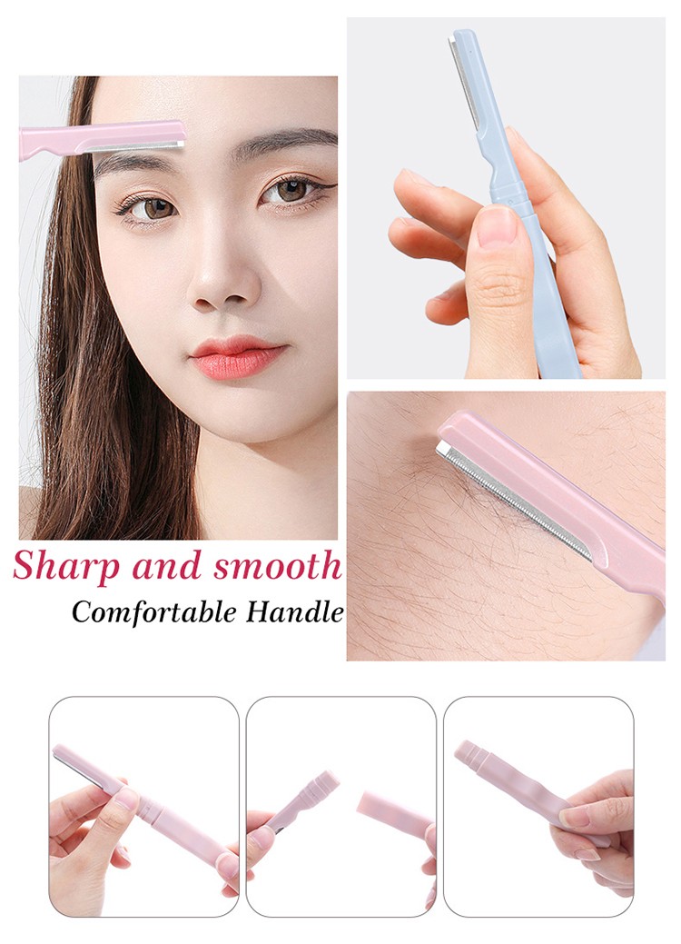 LMLTOP 2pcs Stainless Steel Razor Blade Plastic Handle Eyebrow Trimmer Long Handle Facial Eyebrow Razorprivate Label A957