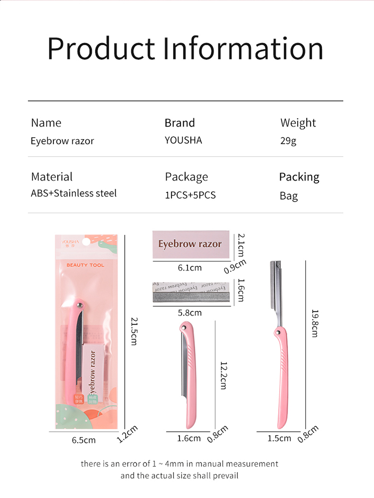 OEM YOUSHA Foldable Eyebrow Trimmer Blade Shaving Razor Long Handle Eyebrow Razor And Facial Razor Replaceable Blade YX137