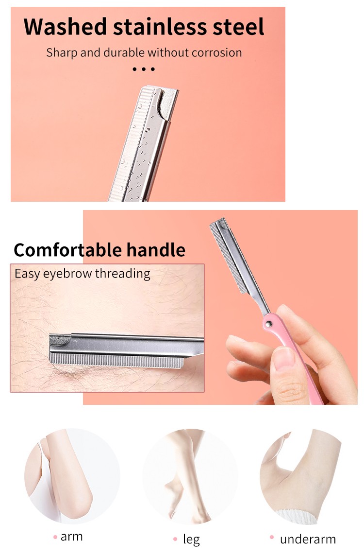 OEM YOUSHA Foldable Eyebrow Trimmer Blade Shaving Razor Long Handle Eyebrow Razor And Facial Razor Replaceable Blade YX137