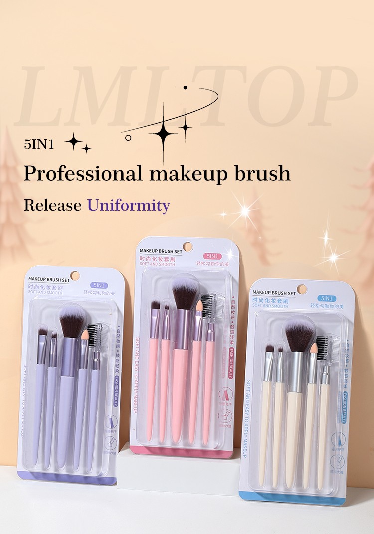 LMLTOP Professional Cosmetic Brush High Quality Purple Pink White 5pcs Make Up Brushes Set Custom Logo SY609