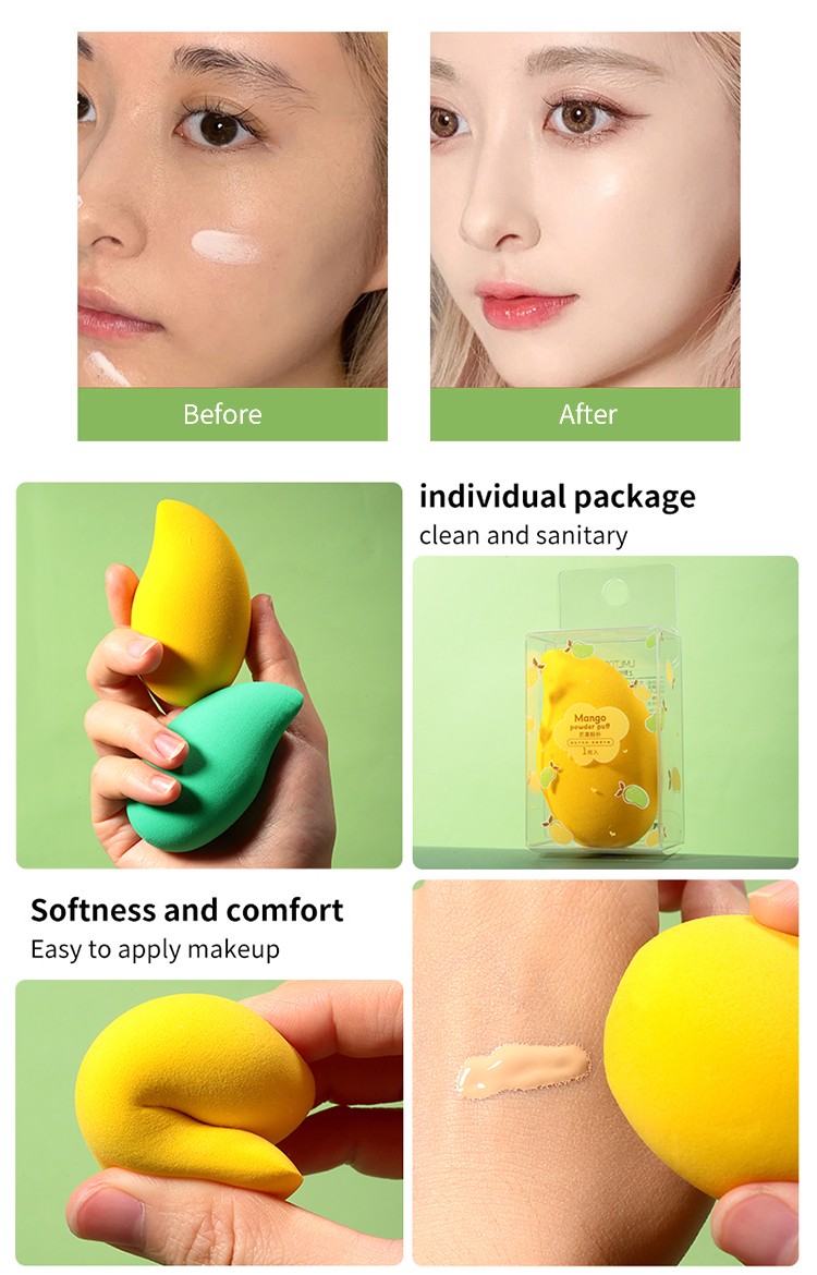 LMLTOP High Quality Custom Logo Cosmetics Fruit Shape Mango Makeup Sponge Latex Free Beauty Sponges Soft Powder Puff A80022