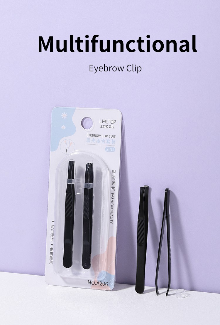 LMLTOP Wholesale 2pcs Customized Logo Packaging Stainless Steel Slanted Flat Black Slanted Eyebrow Eyelash Tweezers A206 1 buyer