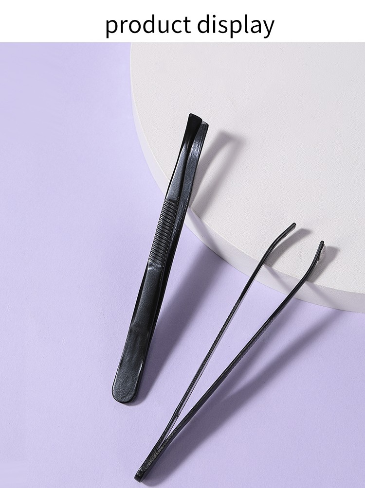 LMLTOP Wholesale 2pcs Customized Logo Packaging Stainless Steel Slanted Flat Black Slanted Eyebrow Eyelash Tweezers A206 1 buyer