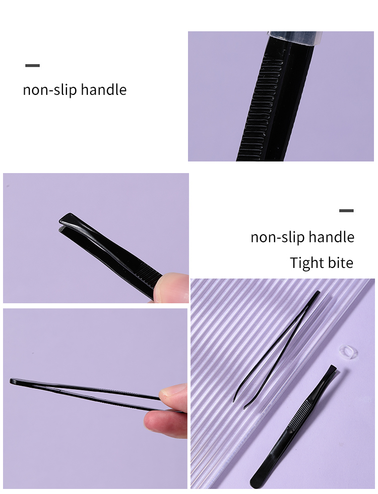 LMLTOP Wholesale 2pcs Customized Logo Packaging Stainless Steel Slanted Flat Black Slanted Eyebrow Eyelash Tweezers A206 1 buyer