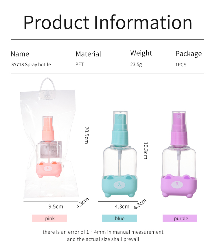 LMLTOP 70ml PET Cartoon Plastic Spray Bottle Portable Travel Bottles High Quality Subpackage Empty Bottles SY718