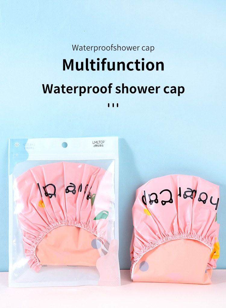 LMLTOP Wholesale Female Hair Shower Cap Cute Elastic Band Water Proof Bath Cap Woman Waterproof Reusable EVA Bathing Cap C0857