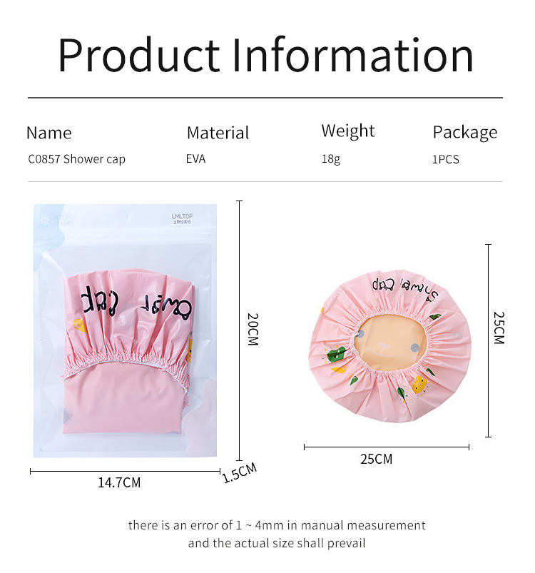 LMLTOP Wholesale Female Hair Shower Cap Cute Elastic Band Water Proof Bath Cap Woman Waterproof Reusable EVA Bathing Cap C0857