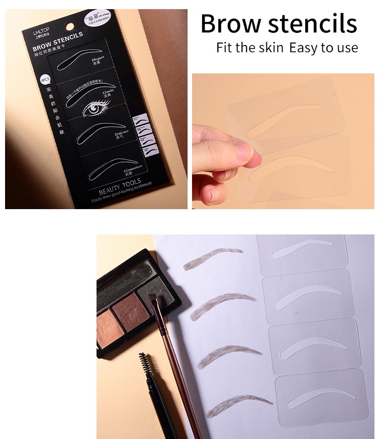 LMLTOP Hot Sale 4 Different Shapes Eyebrow Stencil Sticker Shaping Kit Reusable Eyebrow Templates Multi-Function A0189