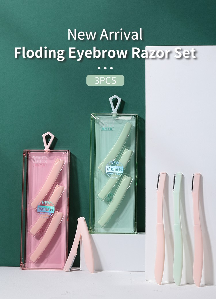 LMLTOP Luxury Gift Set 3pcs Eyebrow Razor And Facial Razor Foldable Eyebrow Hair Trimmer Fine Mesh Net Blade Edge SY340