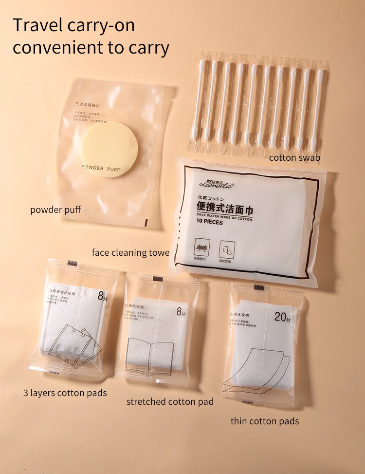 LMLTOP 6pcs Travel Face Care Skin Care Tools Individual Packaging Cotton Swab Portable Cotton Pad Makeup Puff B371