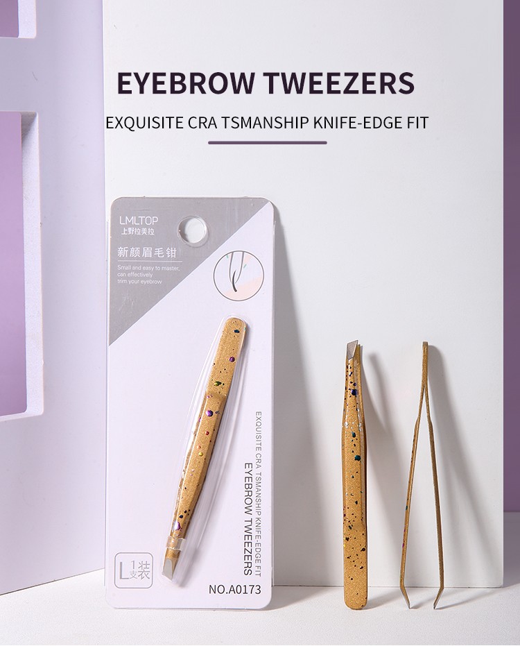 Lameila wholesale gold eyebrow extensions lash tweezer slanted custom stainless steel volume eyebrow tweezers A0173