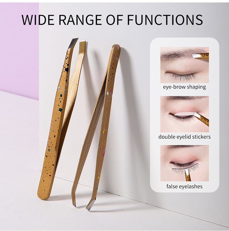 Lameila wholesale gold eyebrow extensions lash tweezer slanted custom stainless steel volume eyebrow tweezers A0173