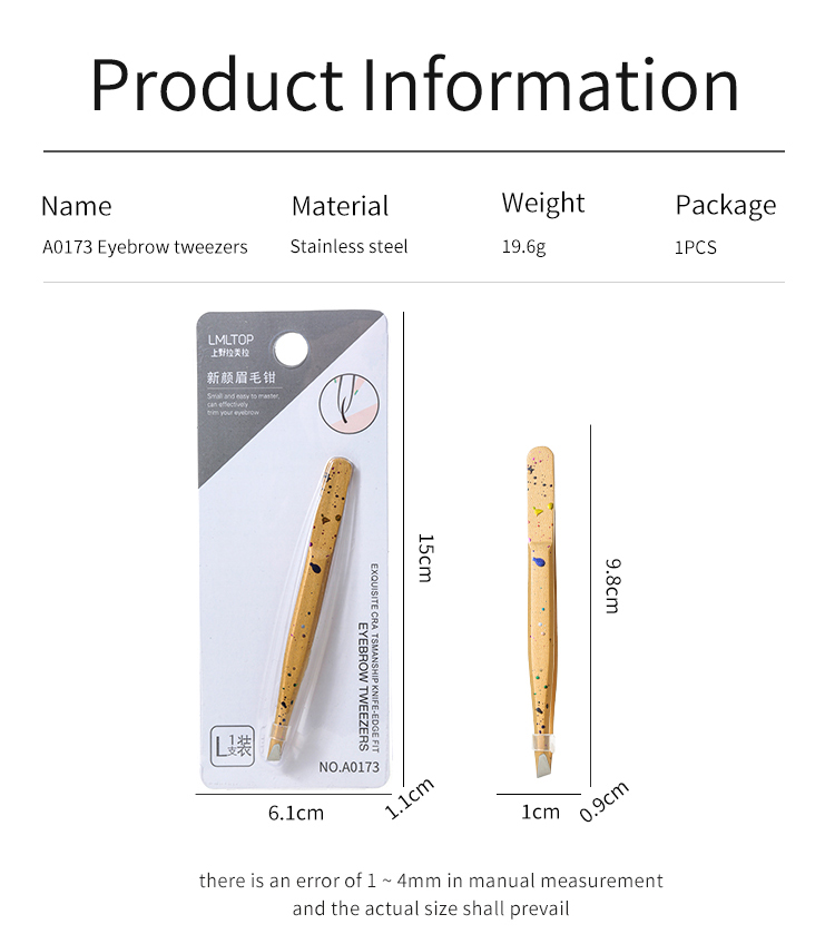 Lameila wholesale gold eyebrow extensions lash tweezer slanted custom stainless steel volume eyebrow tweezers A0173