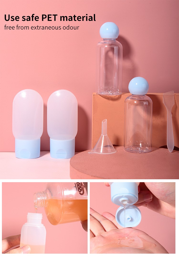 LMLTOP 6IN1 PET Empty Bottles Travel Set 6pcs Shampoo Empty Plastic Bottles With Funnel Squeeze Bottle With Flip Top Cap SY723