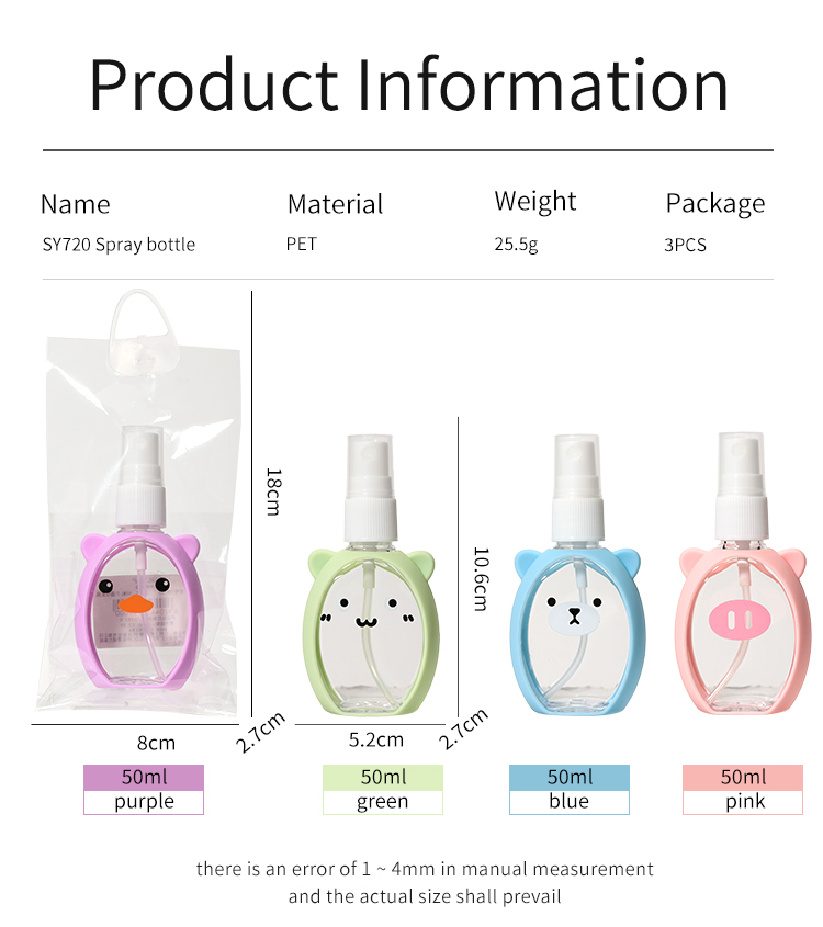 LMLTOP 50ml PET High Quality Cartoon Sprays Bottles Plastic Travel Bottle Empty Bottles SY720