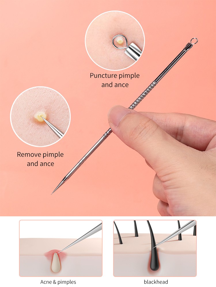 Private Label Acne Needle Facial Skin Care Pimple Extractor Stainless Steel Blackhead Remover Tool With Individual Box B0742