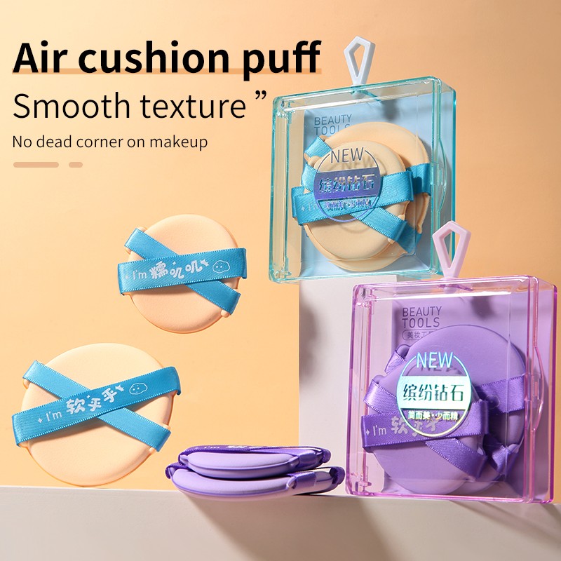 LMLTOP High Quality 2pcs Air Cushion Puff Custom Logo Double ribbon Soft Face Make up Sponge Air Powder Puff