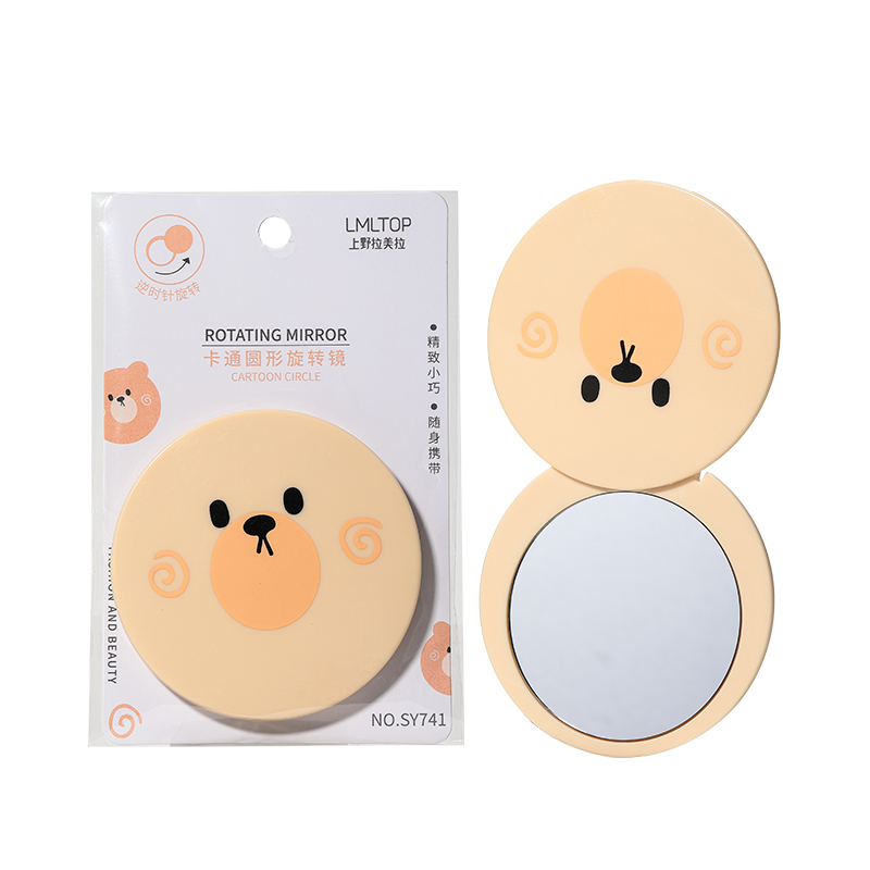 LMLTOP Round Mini Handheld Small Pocket Makeup Cartoon Mirror Private Label Travel Rotating Mirror SY741
