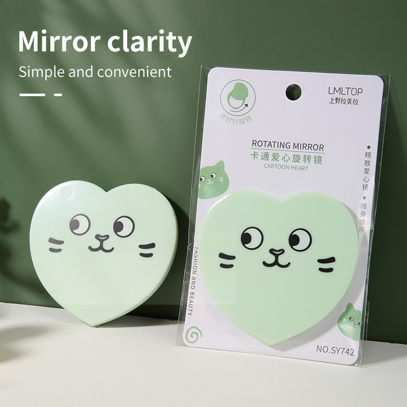 LMLTOP Heart-shaped Mini Handheld Small Pocket Makeup Rotating Mirror Private Label Travel Rotating Mirror SY742