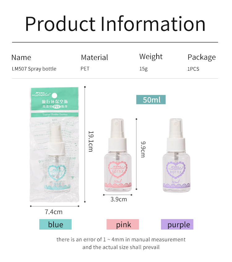 Lameila Cosmetic Plastic Bottle Travel Plastic Spray Bottle Pet Cosmetic Empty Bottle 50ml Private Label Lm507