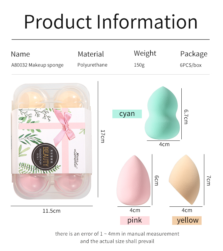 Lameila beauty sponges set high quality different shapes 6pcs washable reusable super big latex free makeup sponge A80032