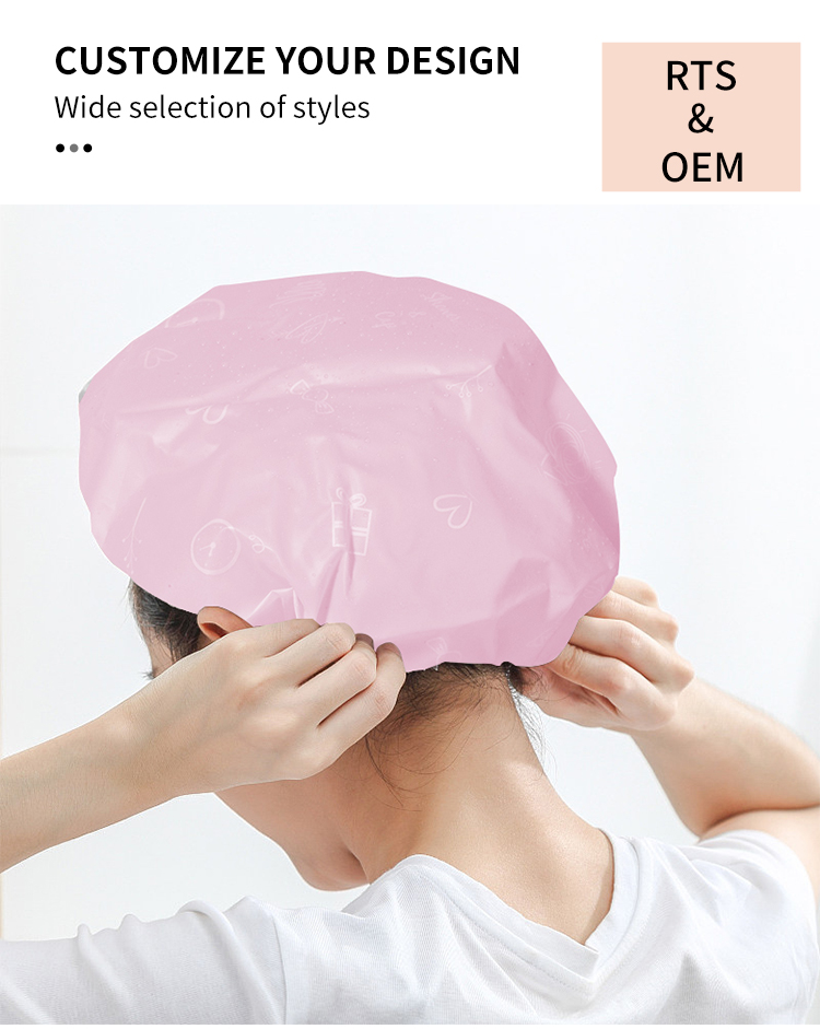 Lameila Factory Whowlesale Waterproof Bathing Shower Cap Reusable Bathroom Products EVA Pink Shower Bath Cap For Woman C0845