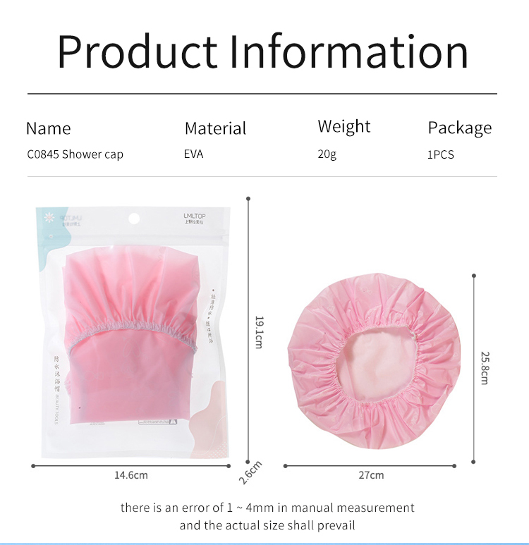 Lameila Factory Whowlesale Waterproof Bathing Shower Cap Reusable Bathroom Products EVA Pink Shower Bath Cap For Woman C0845