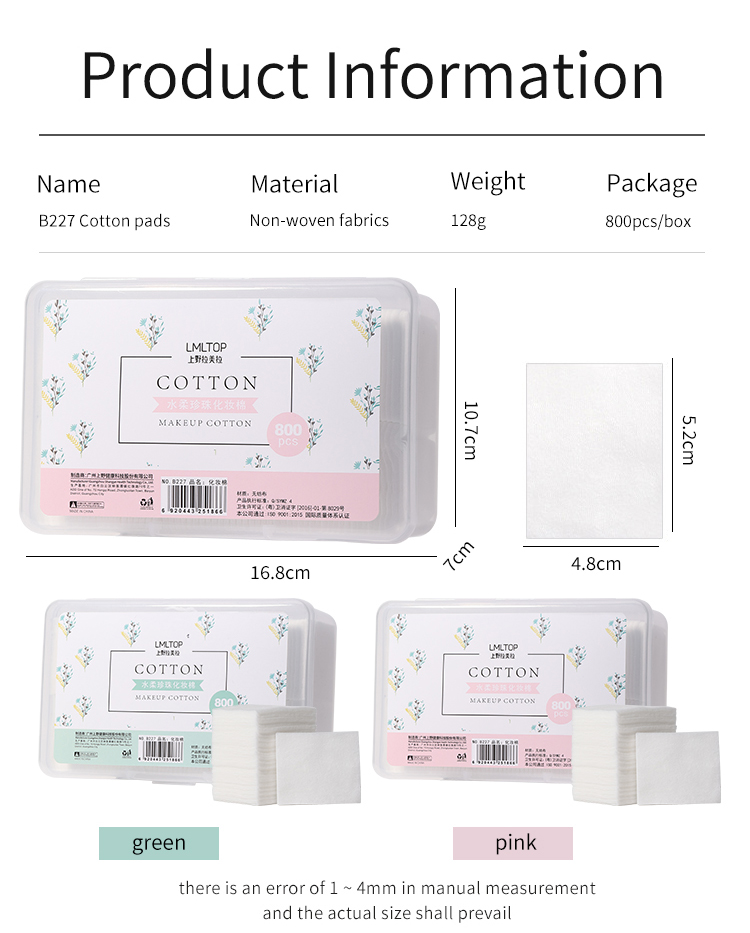 Disposable non-woven thin face clean cotton 800 pcs water-saving makeup remover cotton pad factory wholesale makeup cotton pad B227