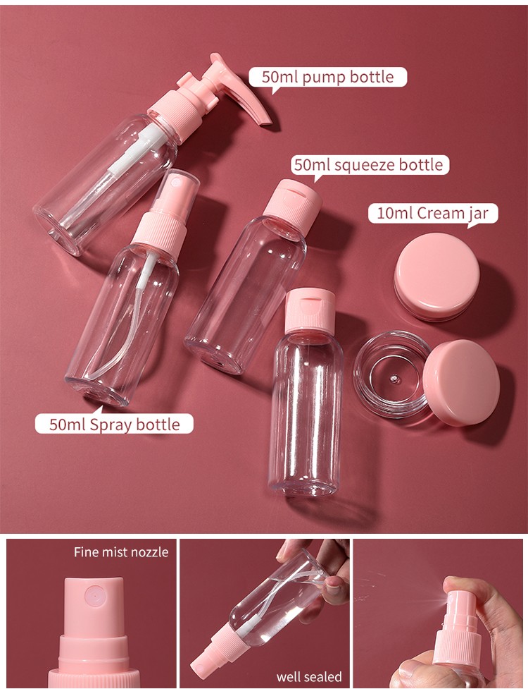 Guangzhou Manufacturer 10ml 50ml Plastic Travel Empty Bottles Packaging Container Cosmetic Jar Shampoo Plastic Pump Bottle Set SY1064