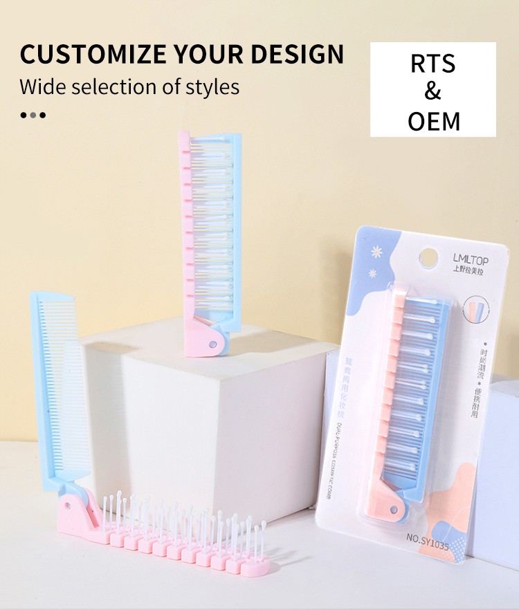 Factory Wholesale Straight Hair Combs Pink Cheap Personalized Plastic Travel Folding Hair Comb Brush Private Label Sy1035
