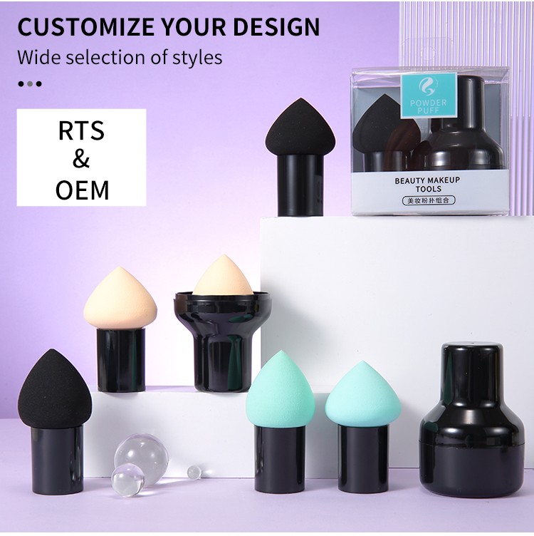 Hot selling 1pc holder and 1pc beauty makeup sponge blender with short handle A80013