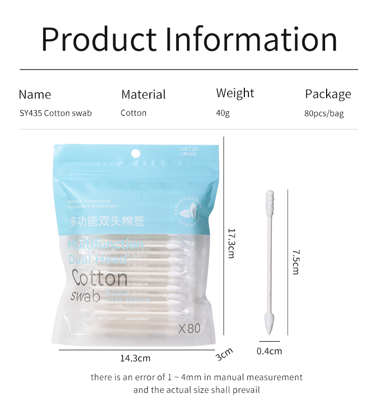 LMLTOP 80pcs cotton bud manufacturers in china ear cleaning stick cotton bud pointed head spiral head 100% cotton swabs SY435