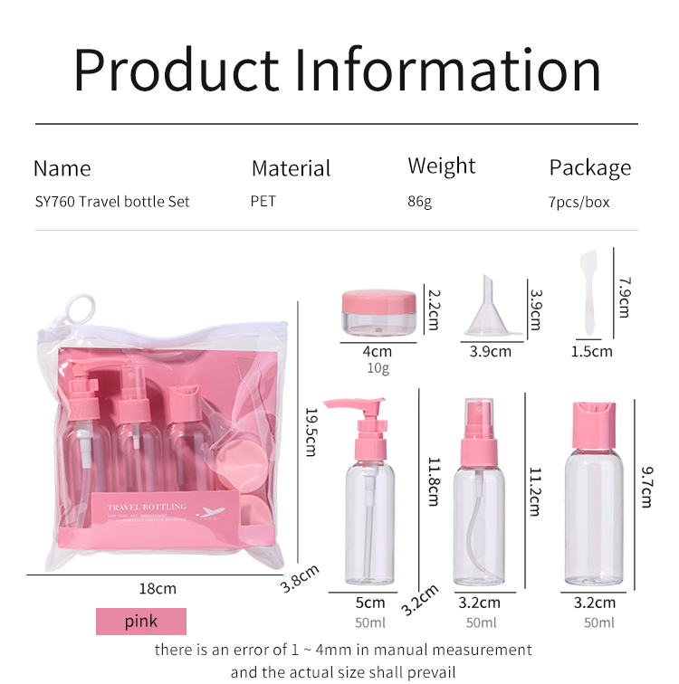 LMLTOP 7pcs travel body care bottle set PET travel separate bottle set with case portable shampoo travel bottle kit SY760