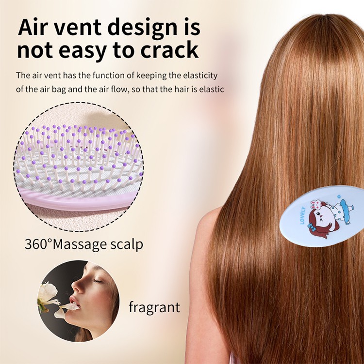 LMLTOP Elliptical cartoon girl fragrant air cushion comb hairdressing smooth hair comb plastic bristle massage hair brush SY745