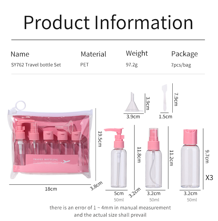 LMLTOP bottle empty refillable liquid cosmetic packaging set body care empty bottles full set spray press empty bottle kit SY762